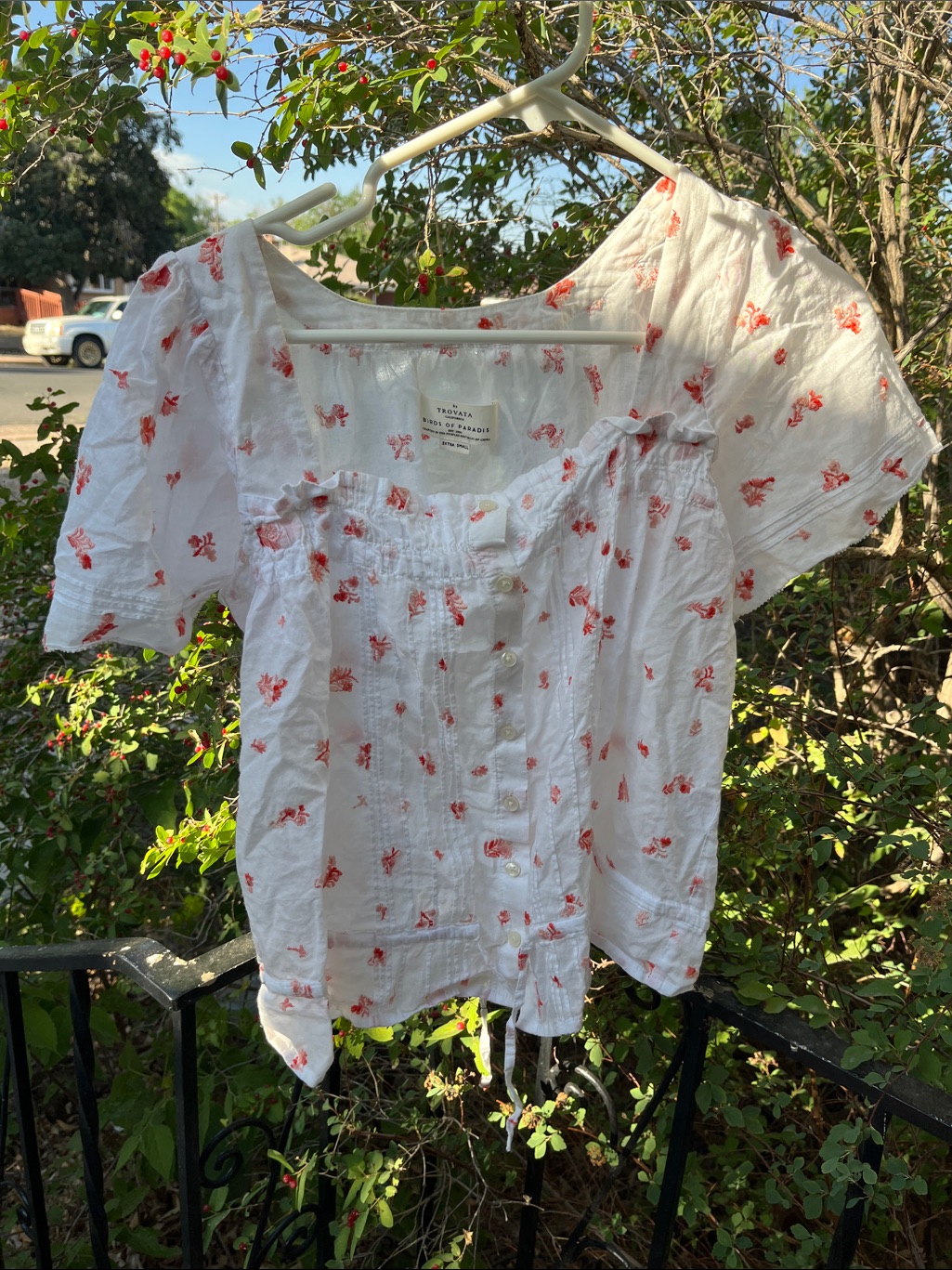 Trovata White Blouse With Red Floral Embroidery